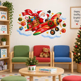 Santa Airplane Wall Decal | Christmas Wall Sticker for Kids Room | Flying Santa Sleigh Holiday Bedroom Decor | Vinyl Wall Decoration Nursery