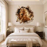 3D Broken Wall Unicorn Wall Decal | Cosmic Galaxy Horse Wall Sticker | Fantasy Bedroom Decor | Vinyl Wall Art | Kids Bedroom Wall Decor