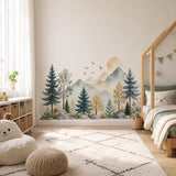 Watercolor Mountain Woodland Wall Decal | Forest Nursery Wall Mural | Kids Room Nature Decor | Vinyl Wall Sticker | Soft Baby Room Decor