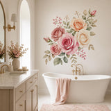Watercolor Rose Wall Decal | Pink Rose Floral Wall Sticker | Romantic Botanical Wall Art | Bedroom Flower Decor | Blush Rose Wall Decoration