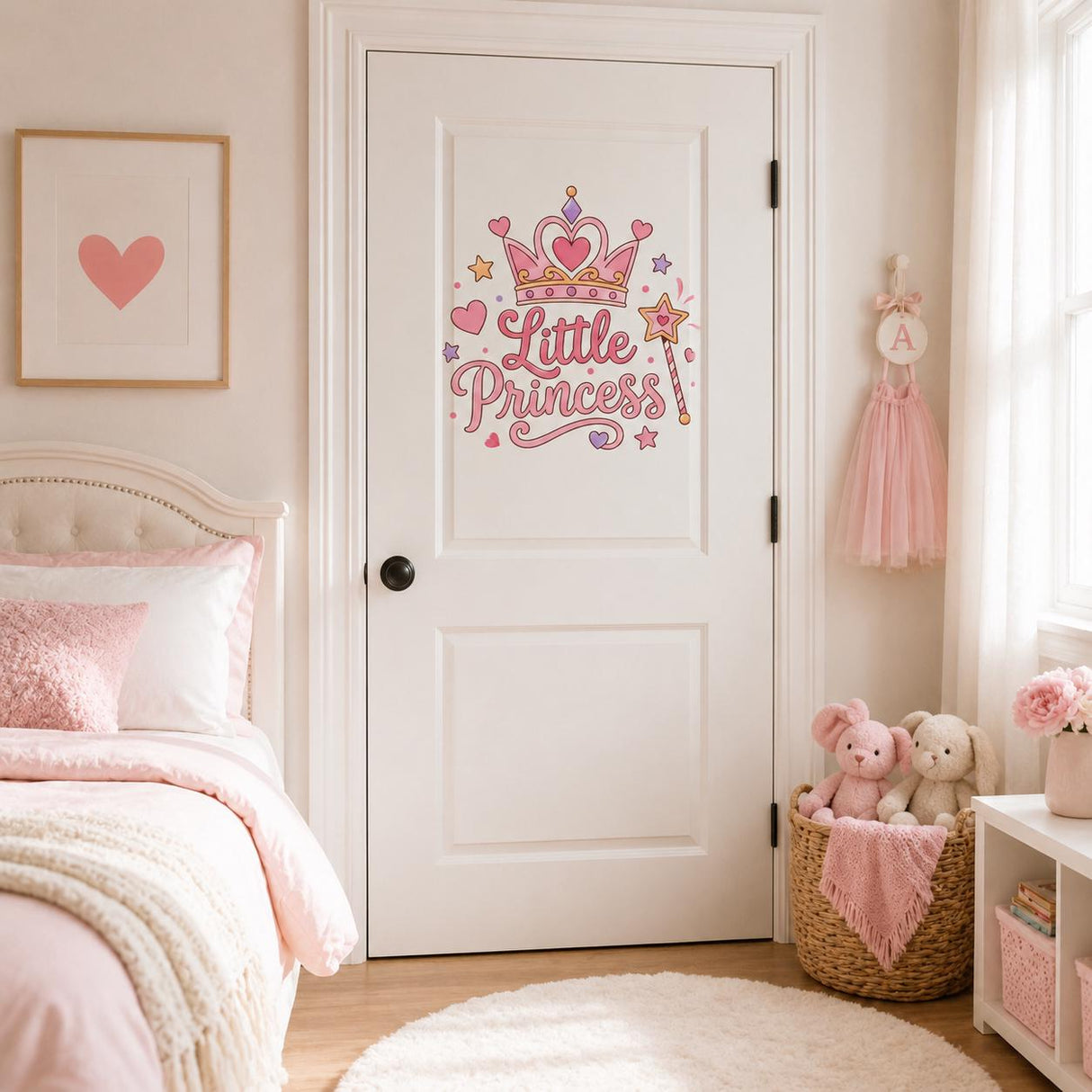 Little Princess Wall Decal | Pink Crown Wall Sticker | Girls' Bedroom Decor | Princess Nursery Wall Art | Magic Wand Hearts Stars Wall Decor
