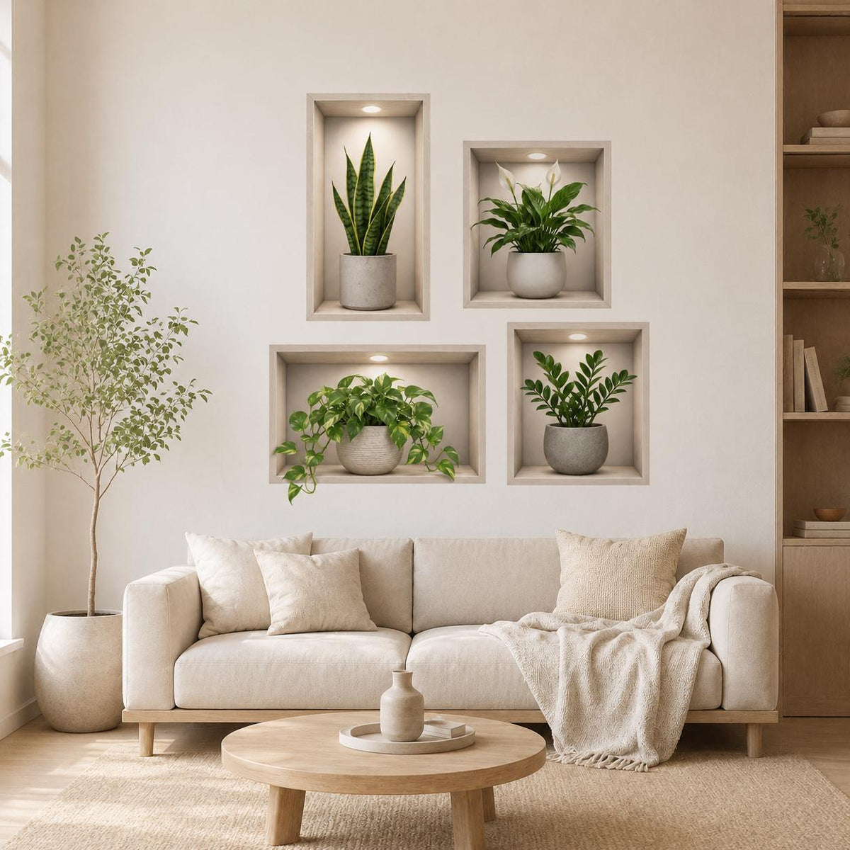 3D Plant Wall Niche Decal | Faux Recessed Shelf Wall Sticker | Indoor Plant Wall Art | Modern Botanical Decor | Living Room Wall Decorations