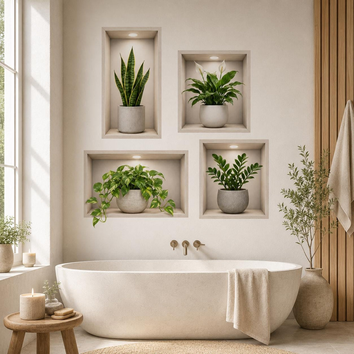 3D Plant Wall Niche Decal | Faux Recessed Shelf Wall Sticker | Indoor Plant Wall Art | Modern Botanical Decor | Living Room Wall Decorations