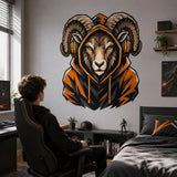 Ram Gamer Wall Decal | Gaming Ram Wall Sticker | Horned Animal Decor | Teen Game Room Wall Art | Orange Hoodie Gamer Bedroom Wall Decoration