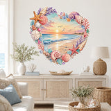 Heart Beach Wall Decal | Seashell Coastal Wall Sticker | Ocean Sunset Wall Art | Seashell Starfish Decor | Romantic Seaside Wall Decorations