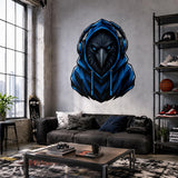 Raven Gamer Wall Decal | Gaming Raven Wall Sticker | Blue Hoodie Animal Decor | Teen Game Room Wall Art | Blue Gamer Bedroom Wall Decoration