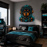 Rottweiler Gamer Wall Decal | Gaming Rottweiler Wall Sticker | Teal Hoodie Dog Decor | Teens Gaming Room Wall Art | Gamer Bedroom Wall Decor