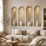 3D Vase Wall Niche Decal | Faux Recessed Shelf Wall Sticker | Neutral Botanical Wall Art | Beige Modern Decor | Living Room Wall Decorations