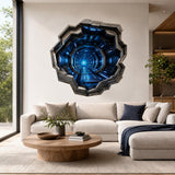 3D Sci Fi Tunnel Wall Decal | Futuristic Corridor Wall Sticker | Anamorphic Wall Illusion | Gaming Room Decor | Blue Portal Bedroom Wall Art