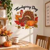 Thanksgiving Turkey and Pumpkin Wall Decal | Fall Leaves Vinyl Wall Sticker | Autumn Kitchen and Dining Room Decor | Harvest Party Decor