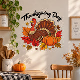 Thanksgiving Turkey and Pumpkin Wall Decal | Fall Leaves Vinyl Wall Sticker | Autumn Kitchen and Dining Room Decor | Harvest Party Decor