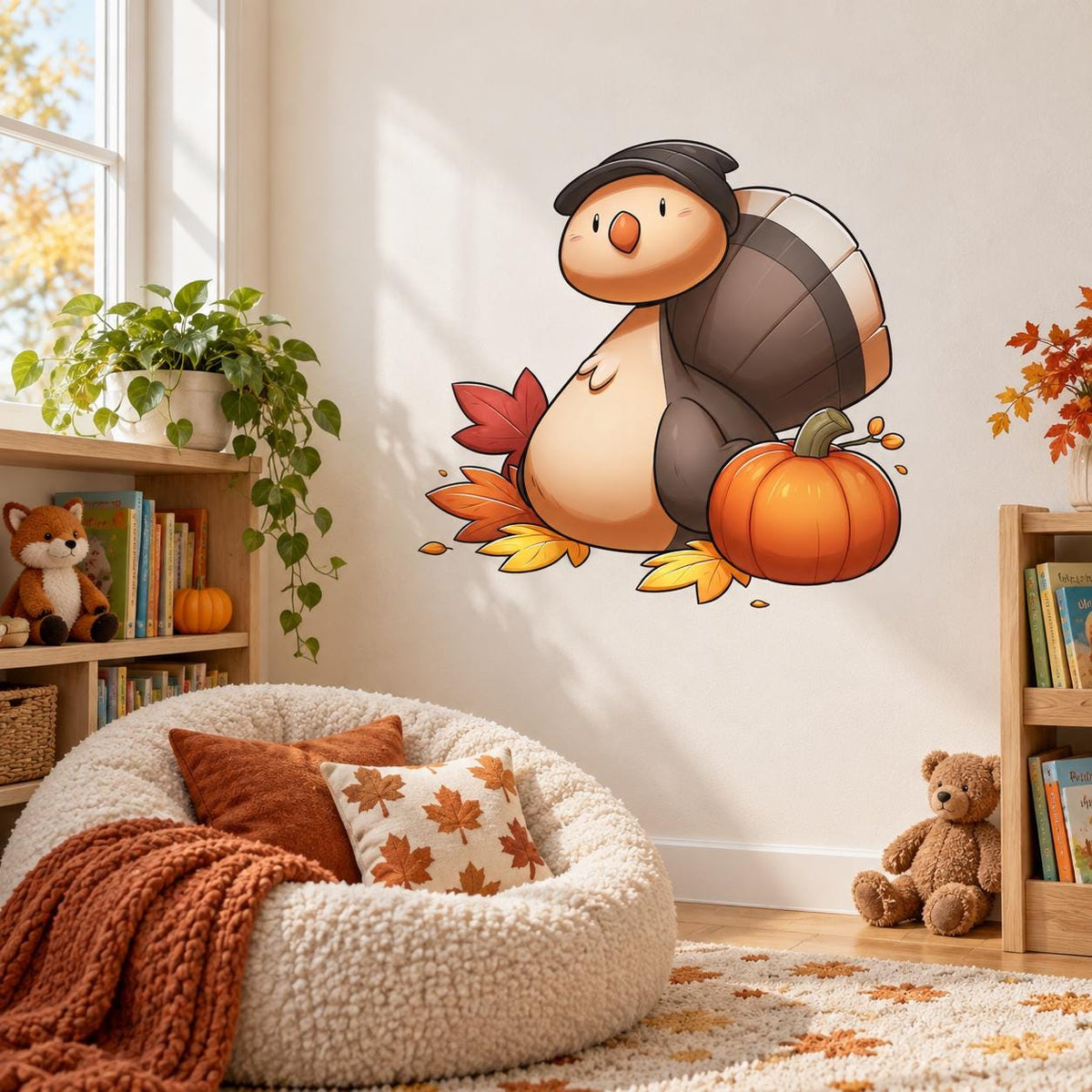 Thanksgiving Turtle and Pumpkin Wall Decal | Cute Fall Vinyl Wall Sticker | Autumn Nursery Decor | Classroom Decoration | Kids Room Decor