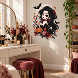 Cute Vampire Girl Wall Decal | Kawaii Halloween Vinyl Wall Sticker | Gothic Pumpkin Bat Moon Bedroom Wall Decor | Anime Style Wall Art Decor