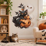 Black Cat Pumpkin Ghost Halloween Wall Decal | Cute Spooky Vinyl Wall Sticker | Fall Home Decor | Kids Room Party Decoration | Ghost Decor