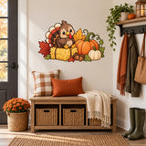 Cute Turkey Pumpkin Wall Decal | Thanksgiving Vinyl Wall Sticker | Fall Harvest Decor | Cartoon Autumn Decor | Kids Classroom Wall Decor