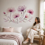 Pink Floral Wall Decal | Blush Flower Wall Sticker | Transparent Petal Wall Art | Romantic Bedroom Decor | Elegant Botanical Wall Decoration