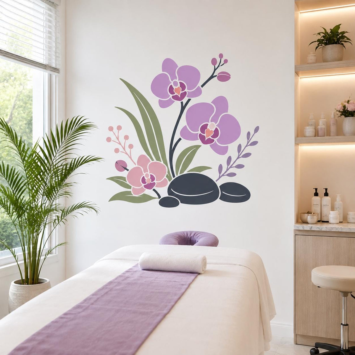 Orchid Spa Wall Decal | Purple Orchid Wall Sticker | Zen Bathroom Decor | Floral Spa Wall Art | Massage Room Decor | Beauty Salon Wall Decor