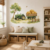 Watercolor Tractor and Hay Bale Wall Decal | Farm Nursery Decor | Rustic Kids Room Vinyl Sticker | Country Playroom Decor | Farm Wall Mural