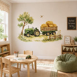 Watercolor Tractor and Hay Bale Wall Decal | Farm Nursery Decor | Rustic Kids Room Vinyl Sticker | Country Playroom Decor | Farm Wall Mural