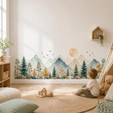 Watercolor Mountain Wall Decal | Forest Landscape Vinyl Wall Sticker | Woodland Nursery Decor | Kids Room Mountain Mural | Forest Border