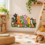 Colorful Cats and Flowers Wall Decal | Whimsical Kids Room Vinyl Sticker | Nursery, Playroom, Classroom Wall Decor | Cat Lover Bedroom Decor
