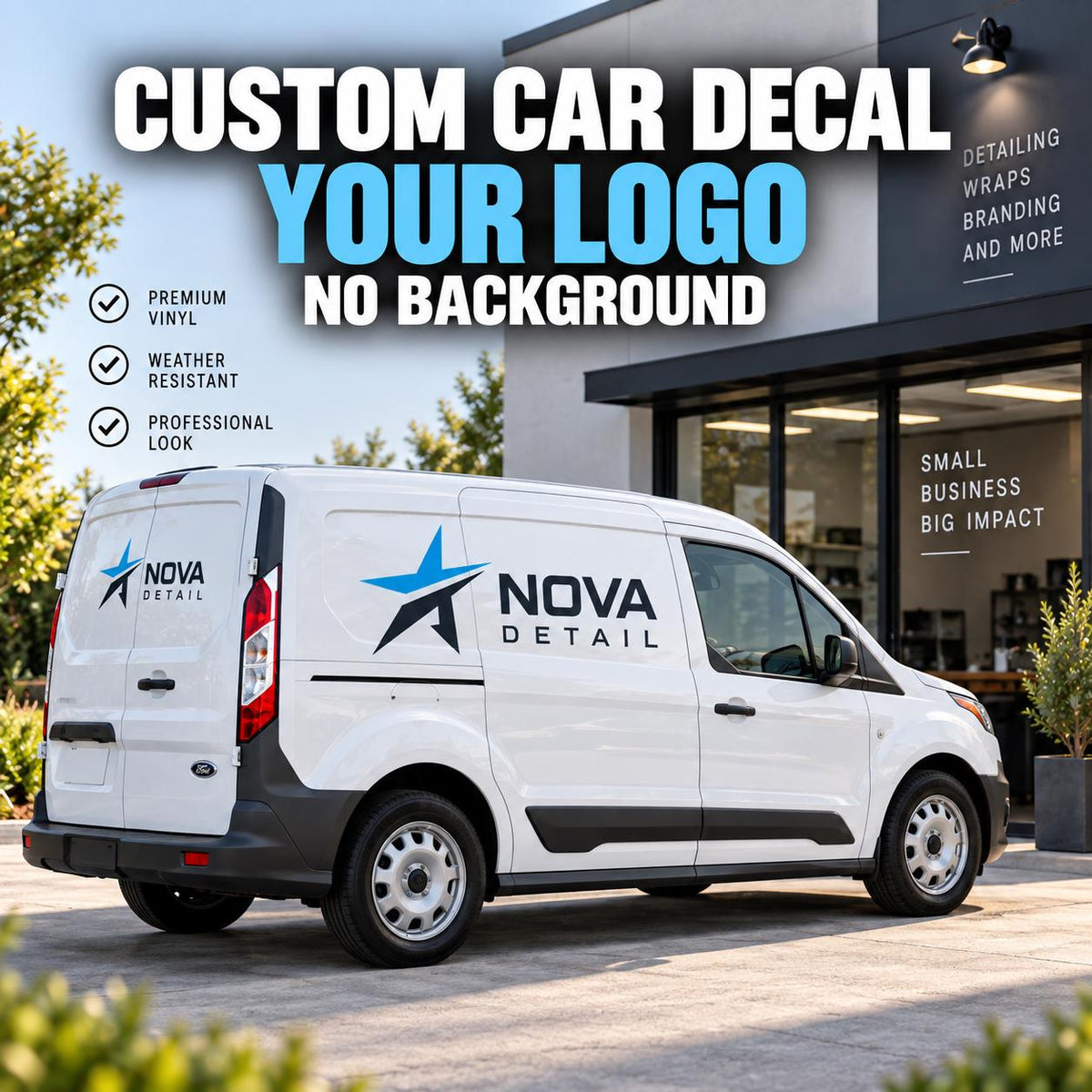 Custom printed vehicle logo decal, contour cut around the artwork without a surrounding rectangular background.