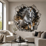 Silver Unicorn 3D Wall Decal | Fantasy Unicorn Wall Sticker | Broken Wall Illusion | Magical Horse Decor | Kids Room Wall Art | Cosmic Decor