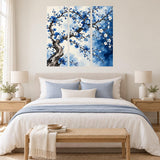 Blue Blossom Tree Wall Decal | Floral Branch Wall Sticker | Blue Blossom Triptych Decor | Botanical Bedroom Wall Art | Elegant Floral Design