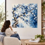 Blue Blossom Tree Wall Decal | Floral Branch Wall Sticker | Blue Blossom Triptych Decor | Botanical Bedroom Wall Art | Elegant Floral Design