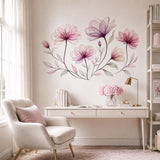 Pink Floral Wall Decal | Blush Flower Wall Sticker | Transparent Petal Wall Art | Romantic Bedroom Decor | Elegant Botanical Wall Decoration