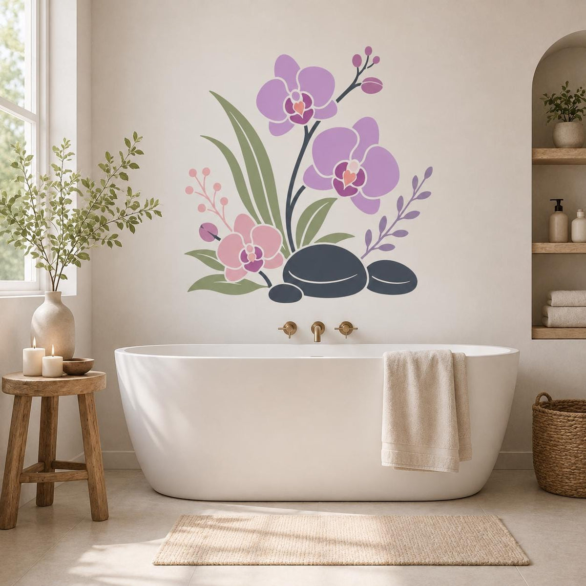 Orchid Spa Wall Decal | Purple Orchid Wall Sticker | Zen Bathroom Decor | Floral Spa Wall Art | Massage Room Decor | Beauty Salon Wall Decor