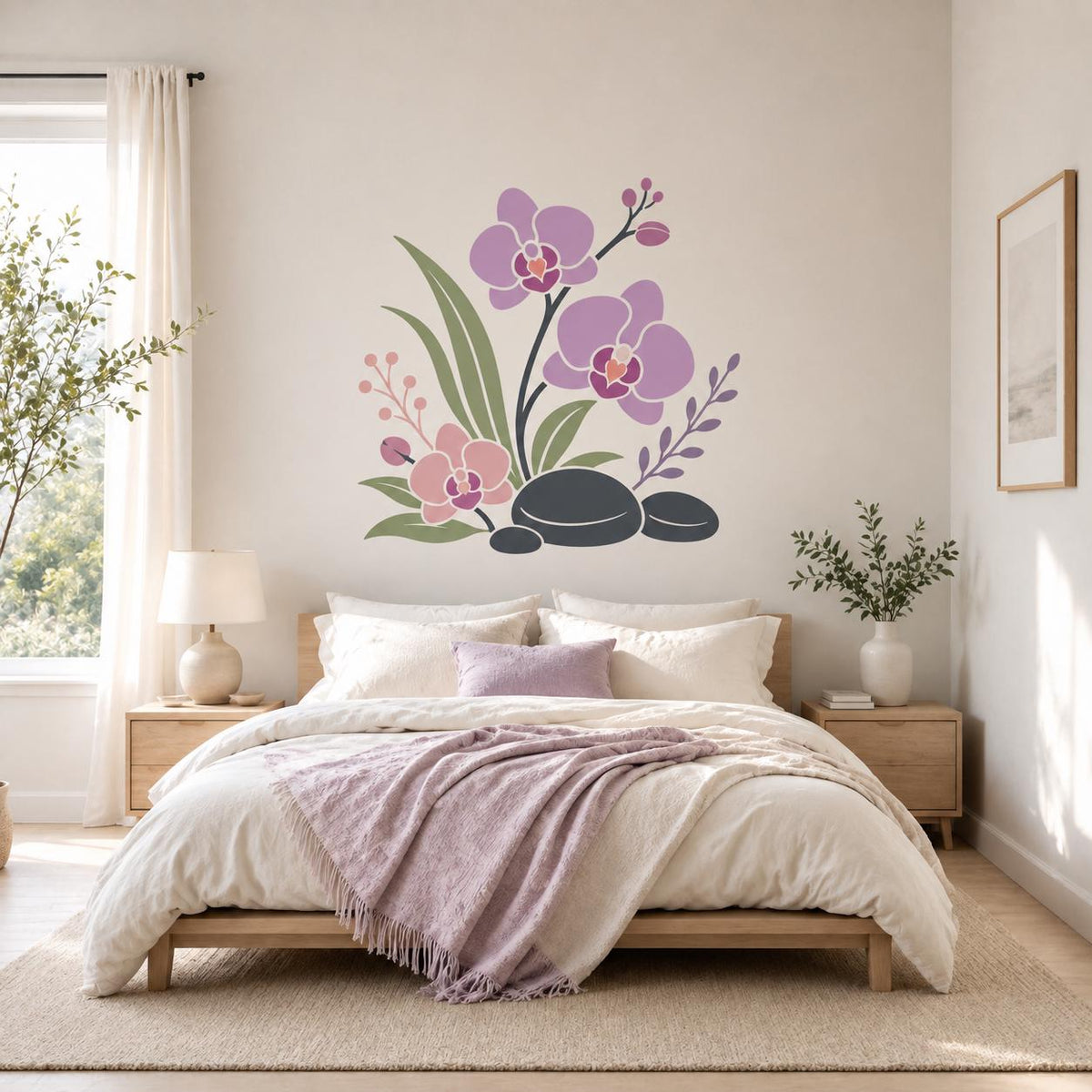 Orchid Spa Wall Decal | Purple Orchid Wall Sticker | Zen Bathroom Decor | Floral Spa Wall Art | Massage Room Decor | Beauty Salon Wall Decor