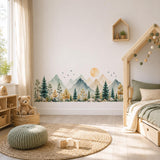 Watercolor Mountain Wall Decal | Forest Landscape Vinyl Wall Sticker | Woodland Nursery Decor | Kids Room Mountain Mural | Forest Border