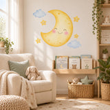 Smiling Moon Wall Decal | Cute Moon Stars Wall Sticker | Nursery Celestial Decor | Baby Room Wall Art | Kids Bedroom Decor | Moon Star Decor