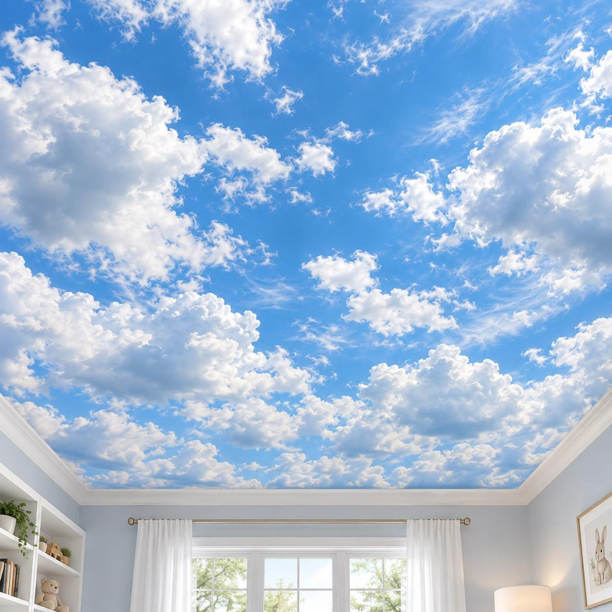 Blue Sky Clouds Ceiling Wall Decal | Realistic Cloud Ceiling Mural | Vinyl Bedroom Decor | Nursery and Kids Room Decor | Sky Wallpaper Look