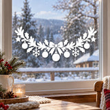 Christmas Garland Window Decal | White Bow, Ornaments and Snowflakes | Holiday Vinyl Wall Decal | Festive Window Decor | Glass Door Accent
