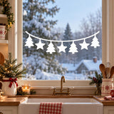 Christmas Tree and Star Garland Window Decal | White Vinyl Holiday Sticker | Minimalist Winter Home Decor | Scandinavian Christmas Decor