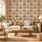 Radish Plaid Self Adhesive Wallpaper | Vintage Vegetable Kitchen Wall Mural | Cottagecore Dining Room Decor | Vinyl Wall Covering Panels