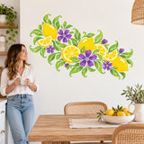 Lemon and Purple Floral Wall Decal | Citrus Vinyl Wall Sticker for Kitchen | Botanical Dining Decor | Mediterranean Inspired Kitchen Decor