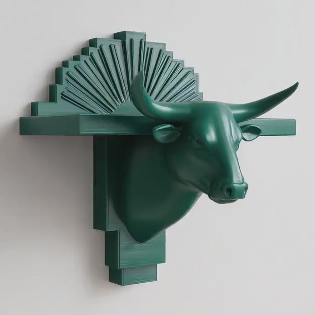 3D Printed Bull Head Wall Shelf | Zodiac Taurus Floating Ledge | Art Deco Inspired Animal Decor for Astrology Lovers and Statement Interiors