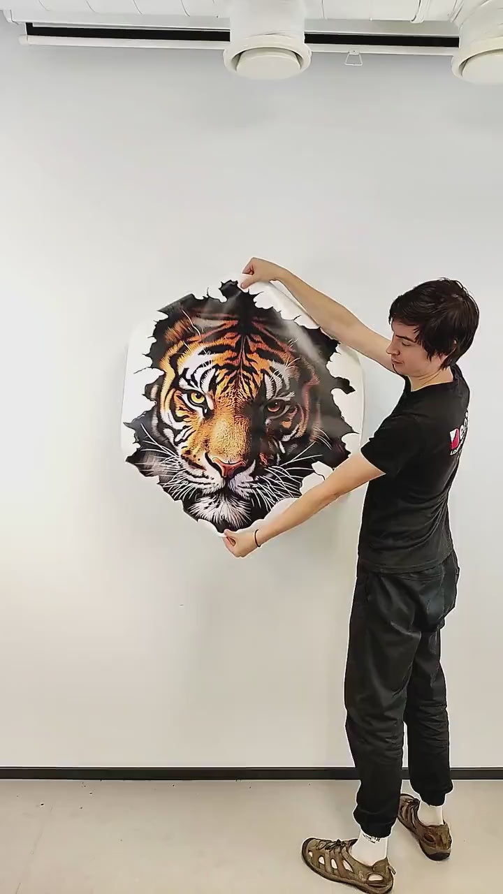 Realistic 3D Tiger Face Wall Decal - Fierce and Majestic Tiger Sticker