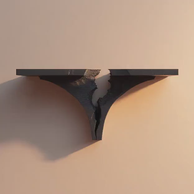 3D Printed Broken Rift Wall Shelf | Dark Fantasy Cracked Floating Ledge | Gothic Accent Shelf for Bedroom, Office and Gaming Room Decor