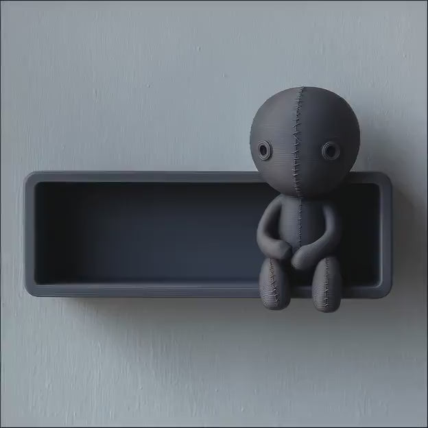 3D Printed Grim Stitch Doll Wall Shelf | Dark Fantasy Floating Ledge Display | Gothic Wall Decor Accent for Cozy Bedroom Gaming Room Office