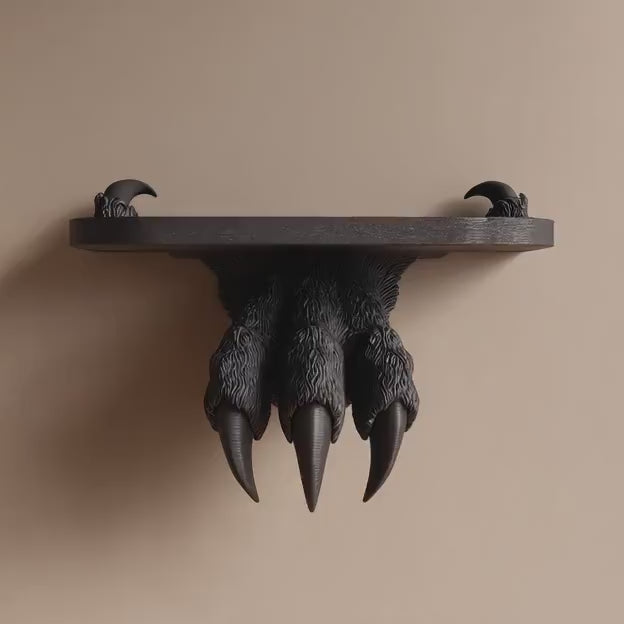 3D Printed Monster Claw Wall Shelf | Dark Fantasy Floating Ledge with Beast Talons | Horror Decor for Gothic Bedroom, Gaming Room or Altar