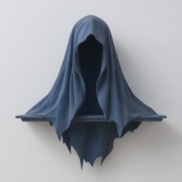3D Printed Cloaked Reaper Wall Shelf | Gothic Hooded Figure Floating Ledge | Dark Fantasy Horror Decor Accent for Books, Candles & Crystals