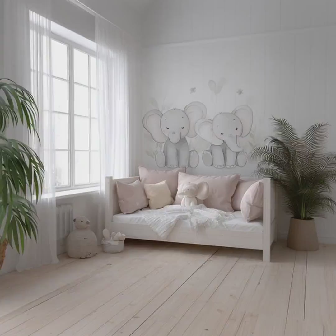 Elephant Wall Decal for Nursery | Cute Baby Elephant Sticker | Soft Grey Animal Mural | Gender Neutral Safari Nursery Decor Vinyl Art