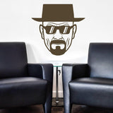 Breaking Bad Heisenberg vinyl sticker on wall between two chairs, showcasing humorous wall decal artwork