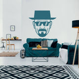 Humorous Heisenberg vinyl wall sticker featured in stylish living room decor.