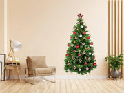 Decorated pine Christmas tree wall decal with colorful ornaments and a star