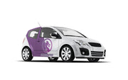 Custom car with personalized decal showcasing unique automotive accent design.